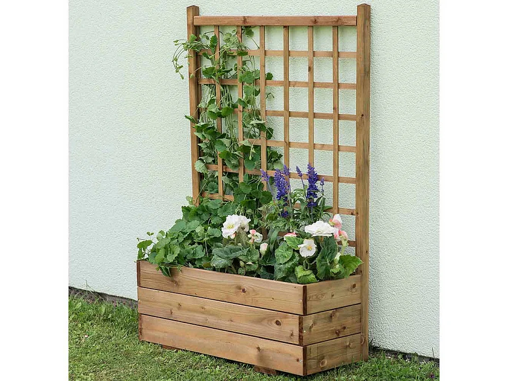 Fioriera con Grigliato in Legno, 80x32x120h