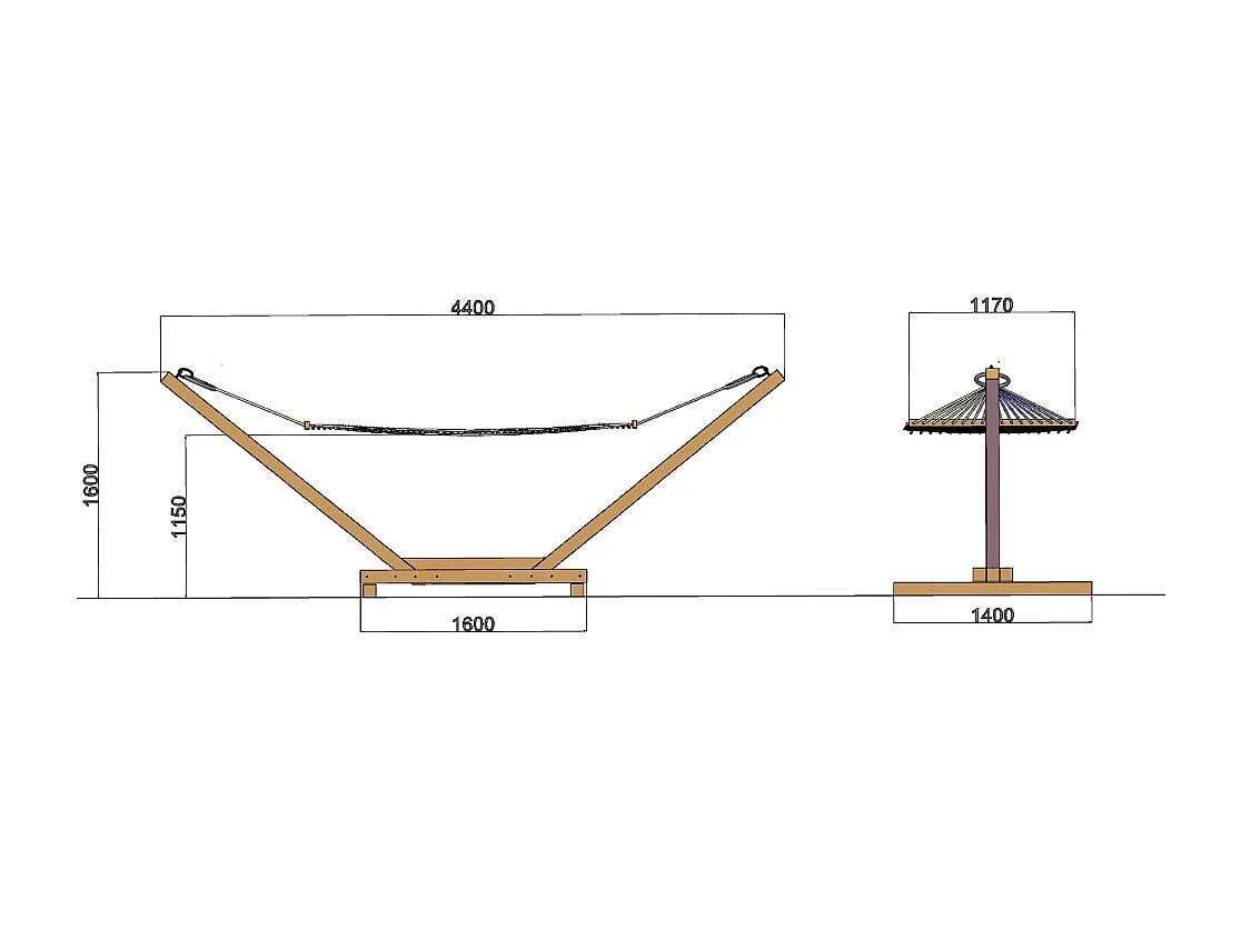 Amaca Otranto Legno Massello 9x9cm, Color  Castagno, Kit Montaggio