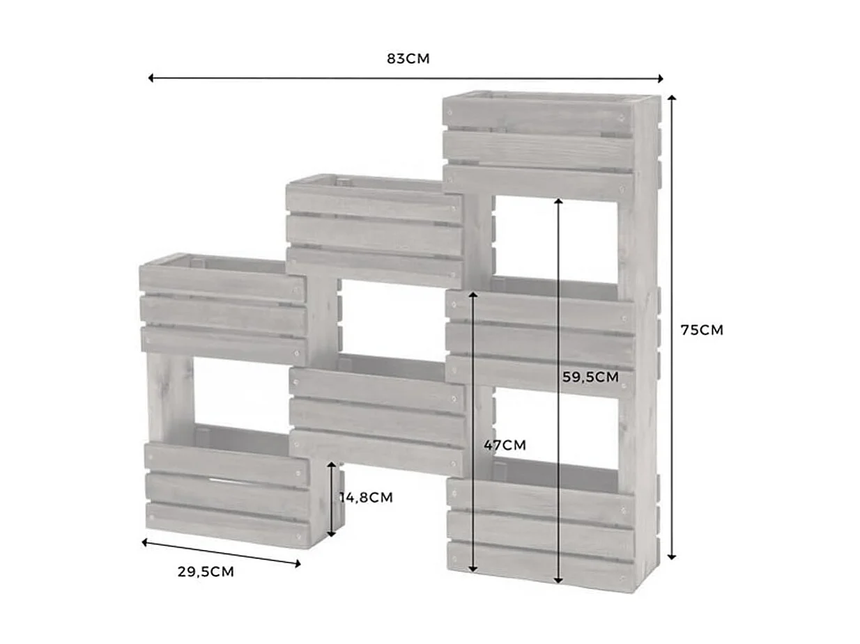 Fioriera da Parete in Legno a ripiani, 83x15x75h cm