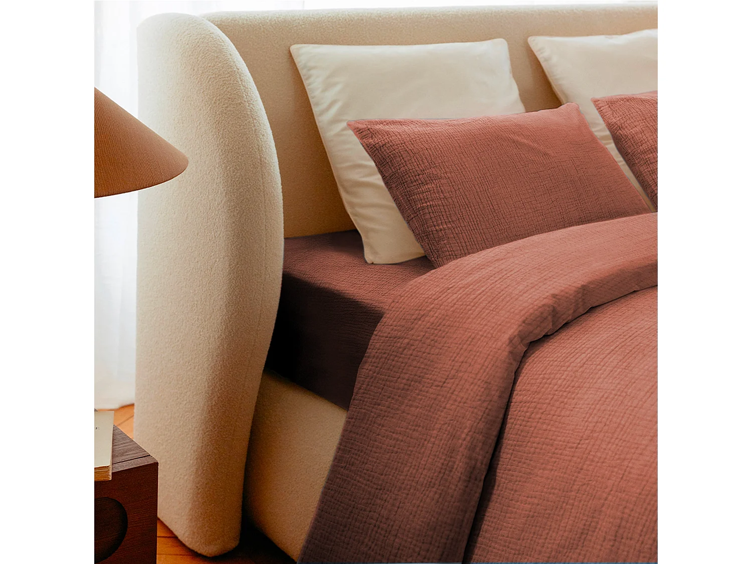 Draps Housse 160x200cm - Mocca Mousse - Gaze de Coton