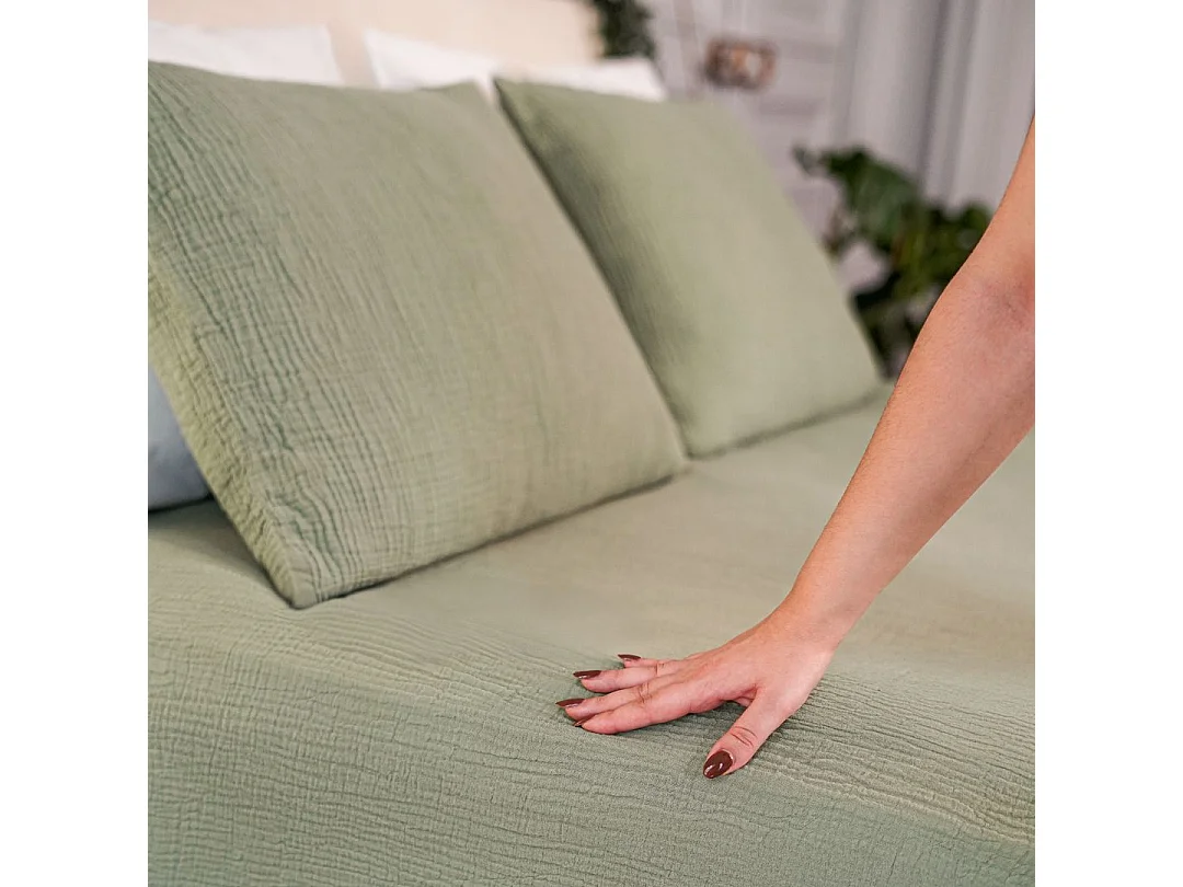 Draps Housse 160x200cm - Watercress - Gaze de Coton