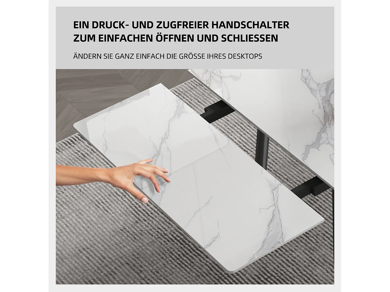 Ausziehbarer Tisch, Höhe 76 cm, Breite 90 cm, ausziehbar von 160 bis 240 cm, Tischplatte aus gesintertem Stein, Beige