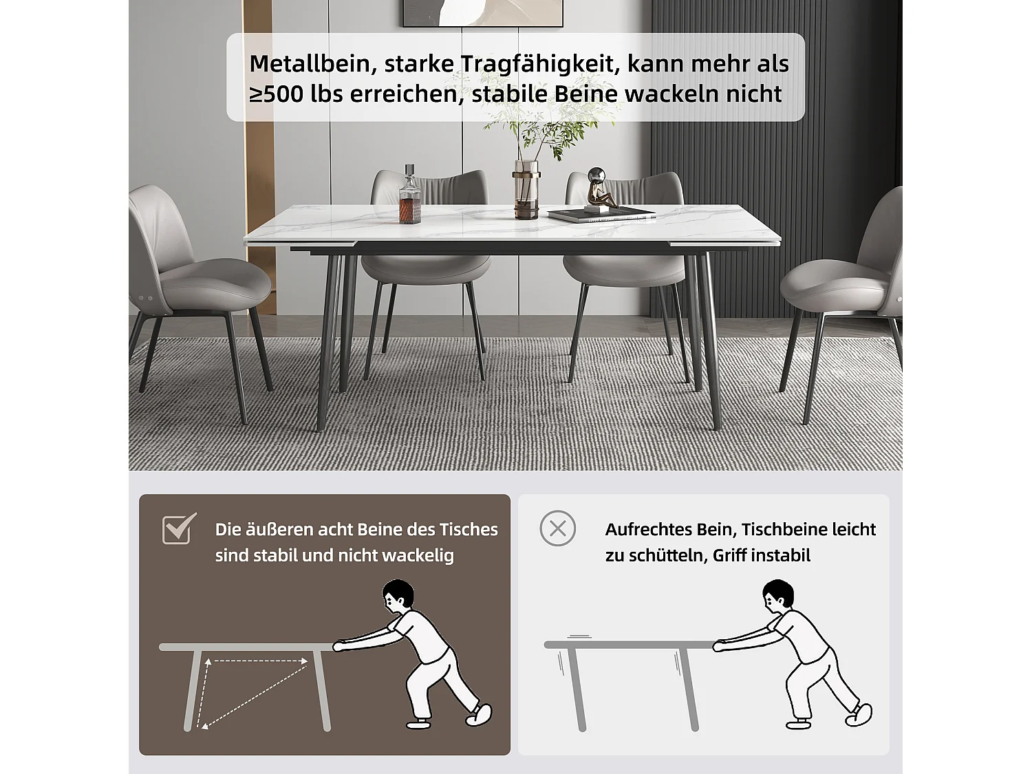 Ausziehbarer Tisch, Höhe 76 cm, Breite 90 cm, ausziehbar von 160 bis 240 cm, Tischplatte aus gesintertem Stein, Beige