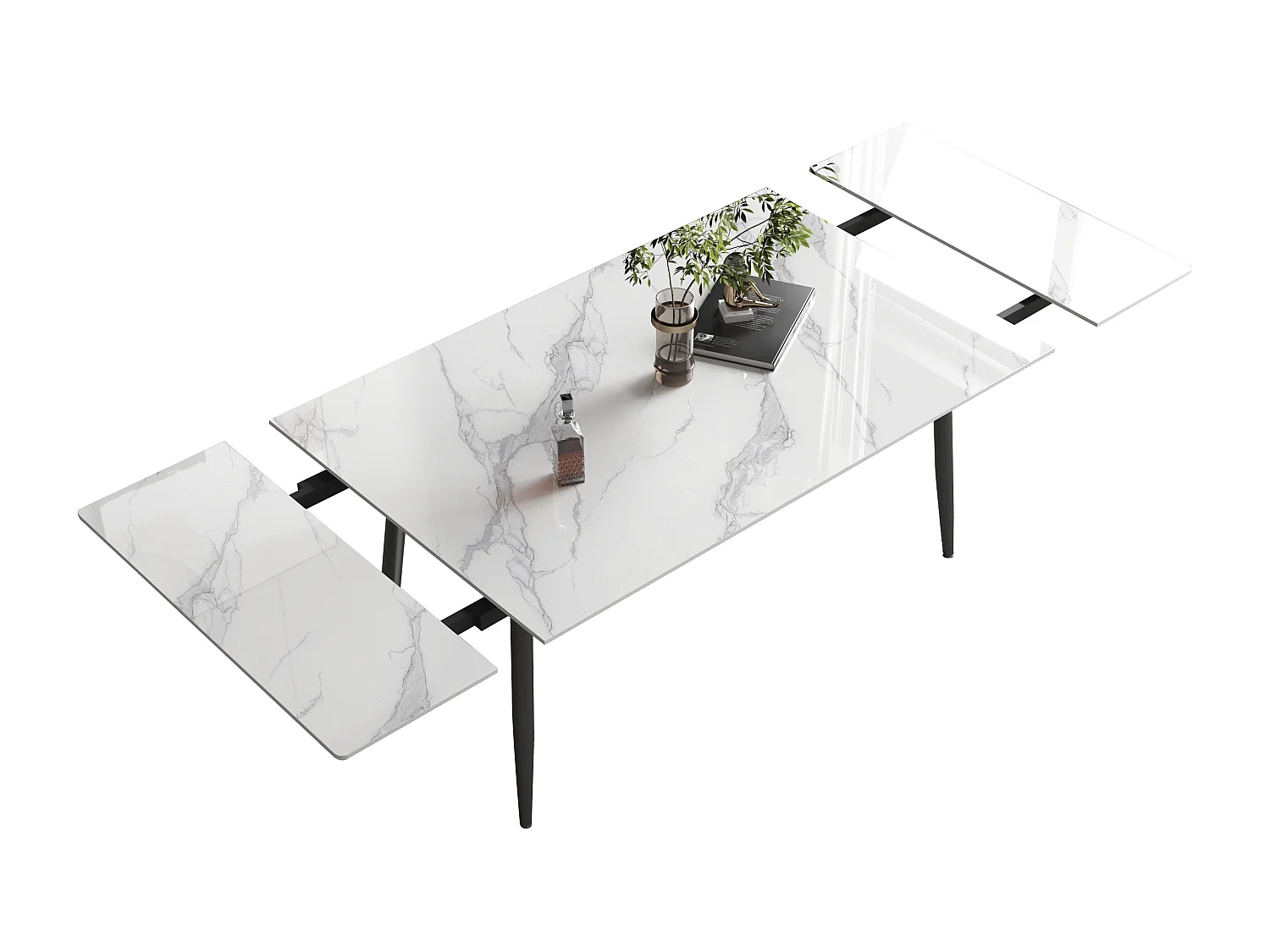 Ausziehbarer Tisch, Höhe 76 cm, Breite 90 cm, ausziehbar von 160 bis 240 cm, Tischplatte aus gesintertem Stein, Beige