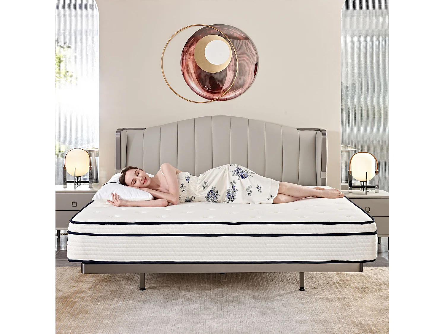 Matelas 140×200 cm à ressorts ensachés,soutien orthopédique de la colonne vertébrale à 7 zones, 25 cm, structure 6 couches, pour adultes