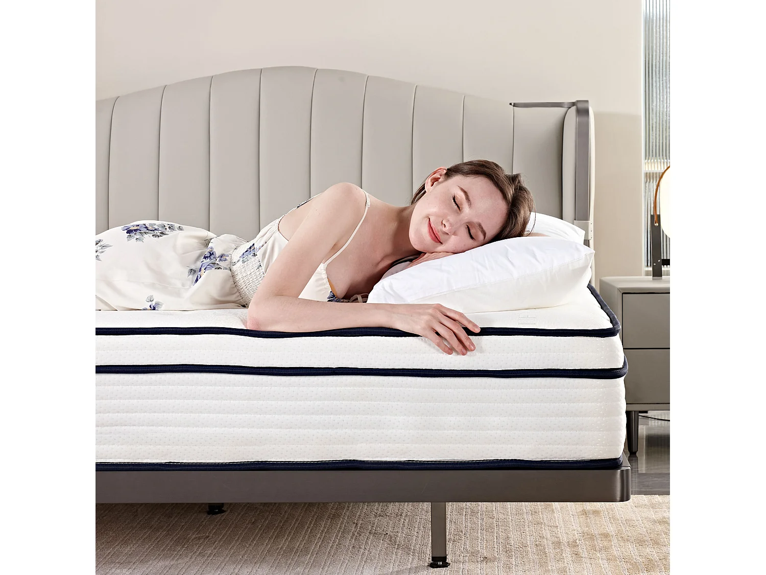 Matelas 140×200 cm à ressorts ensachés,soutien orthopédique de la colonne vertébrale à 7 zones, 25 cm, structure 6 couches, pour adultes