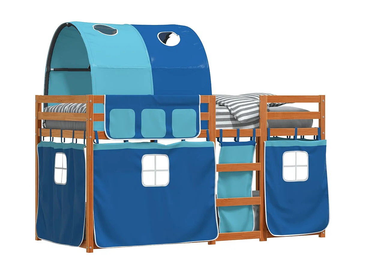 Lit superposé avec rideaux bleu 75x190 bois pin massif