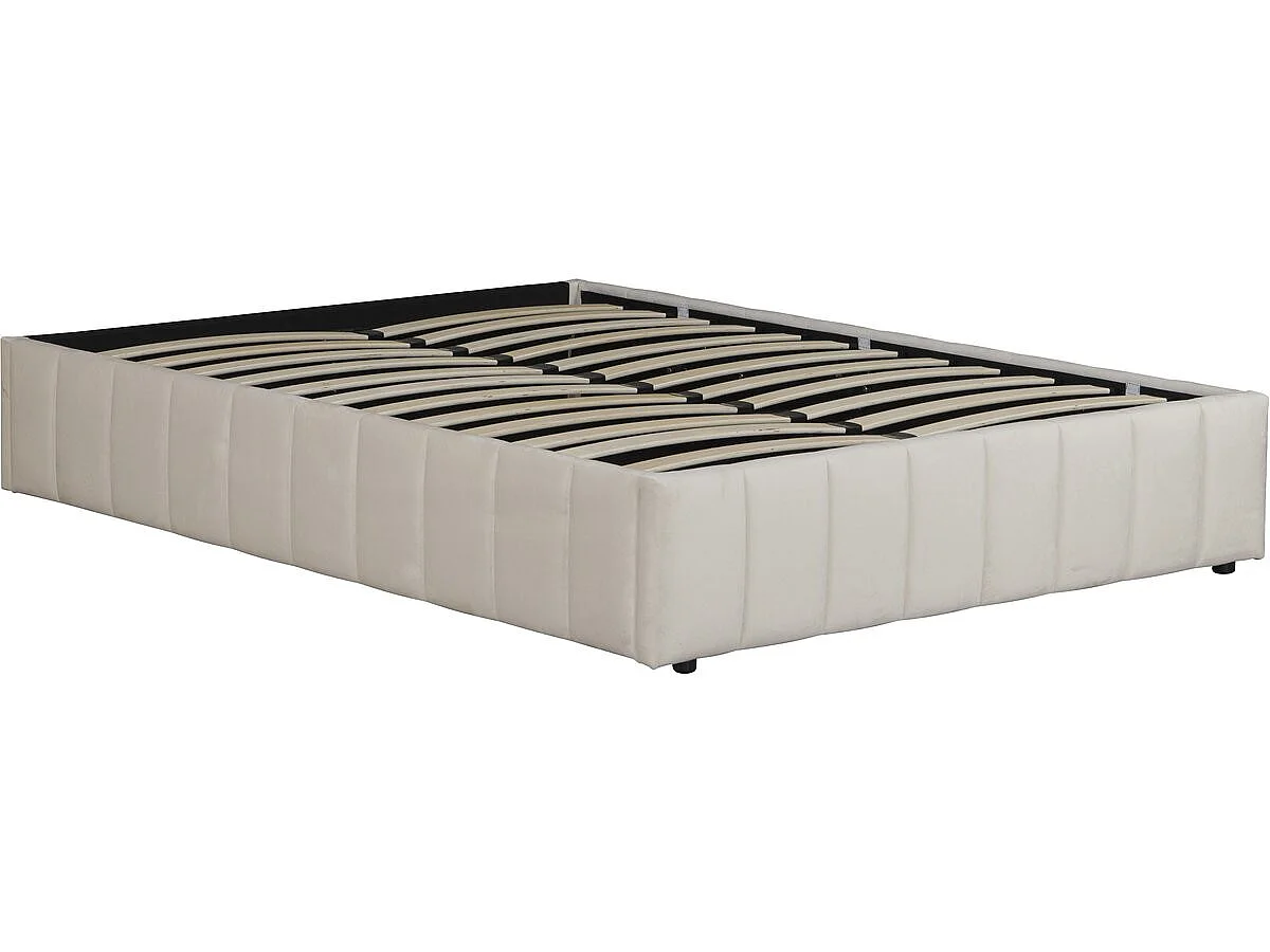 Letto matrimoniale in velluto con contenitore e rete "Meribel" - Beige - 160 x 200 cm