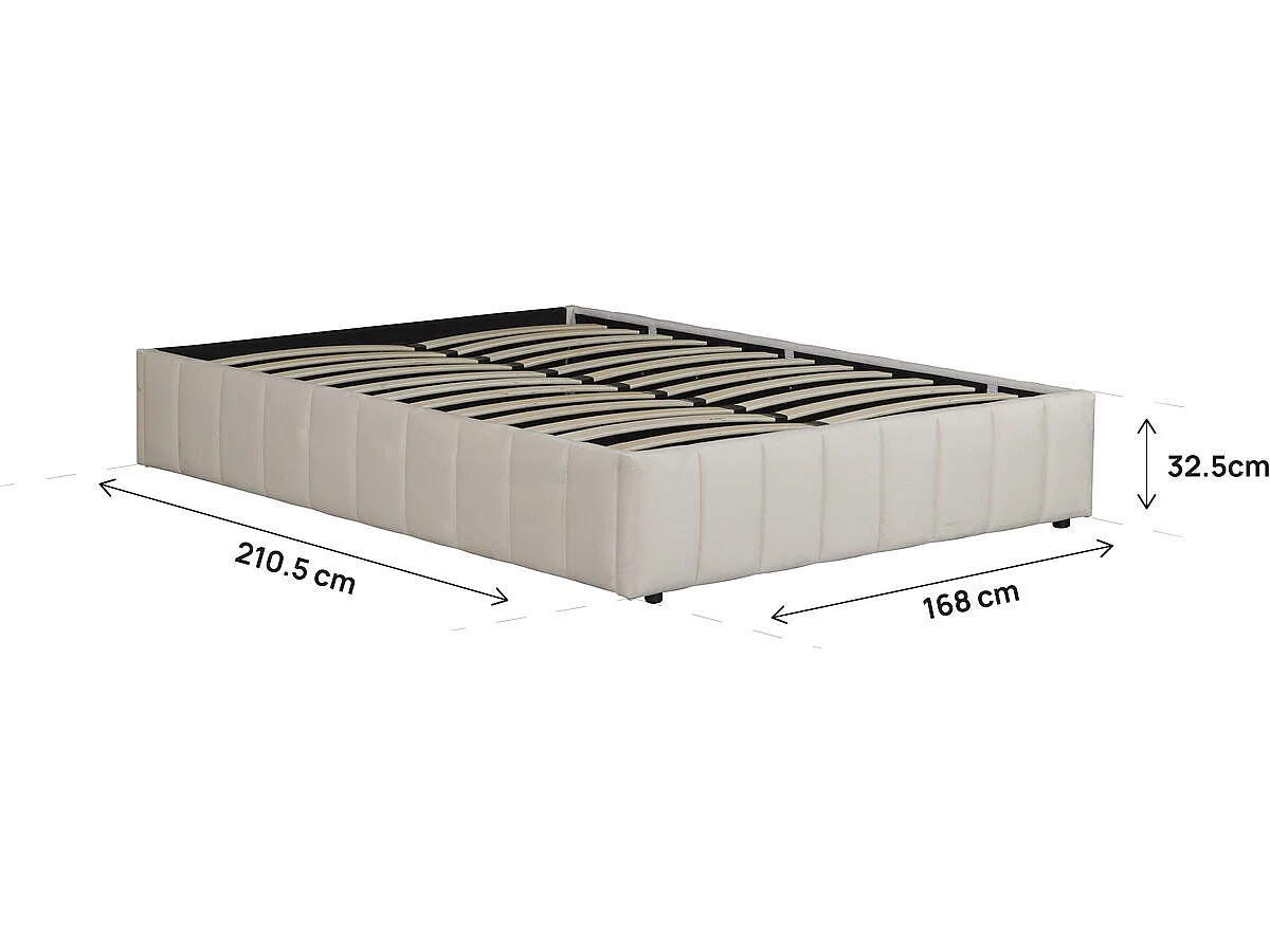 Letto matrimoniale in velluto con contenitore e rete "Meribel" - Beige - 160 x 200 cm