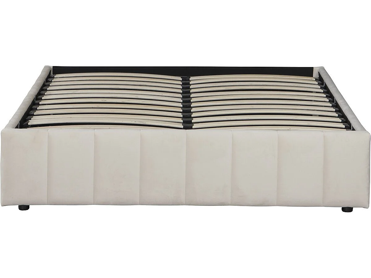 Letto matrimoniale in velluto con contenitore e rete "Meribel" - Beige - 160 x 200 cm