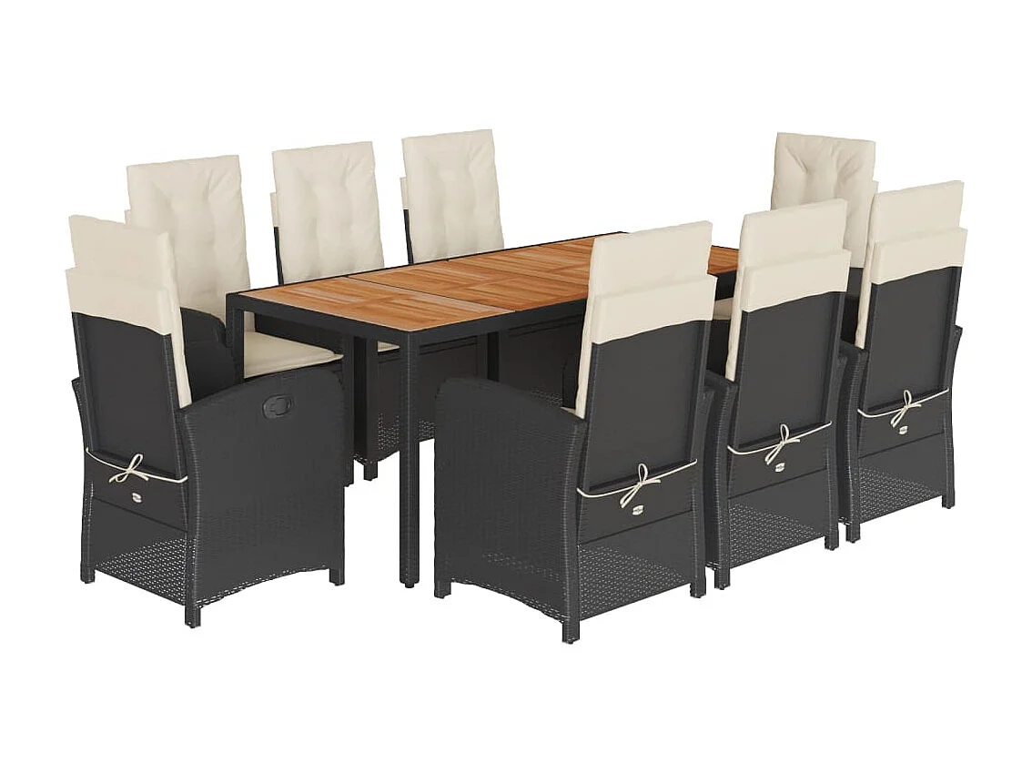 Ensemble à manger de jardin 9 pièces coussins noir résine tressée