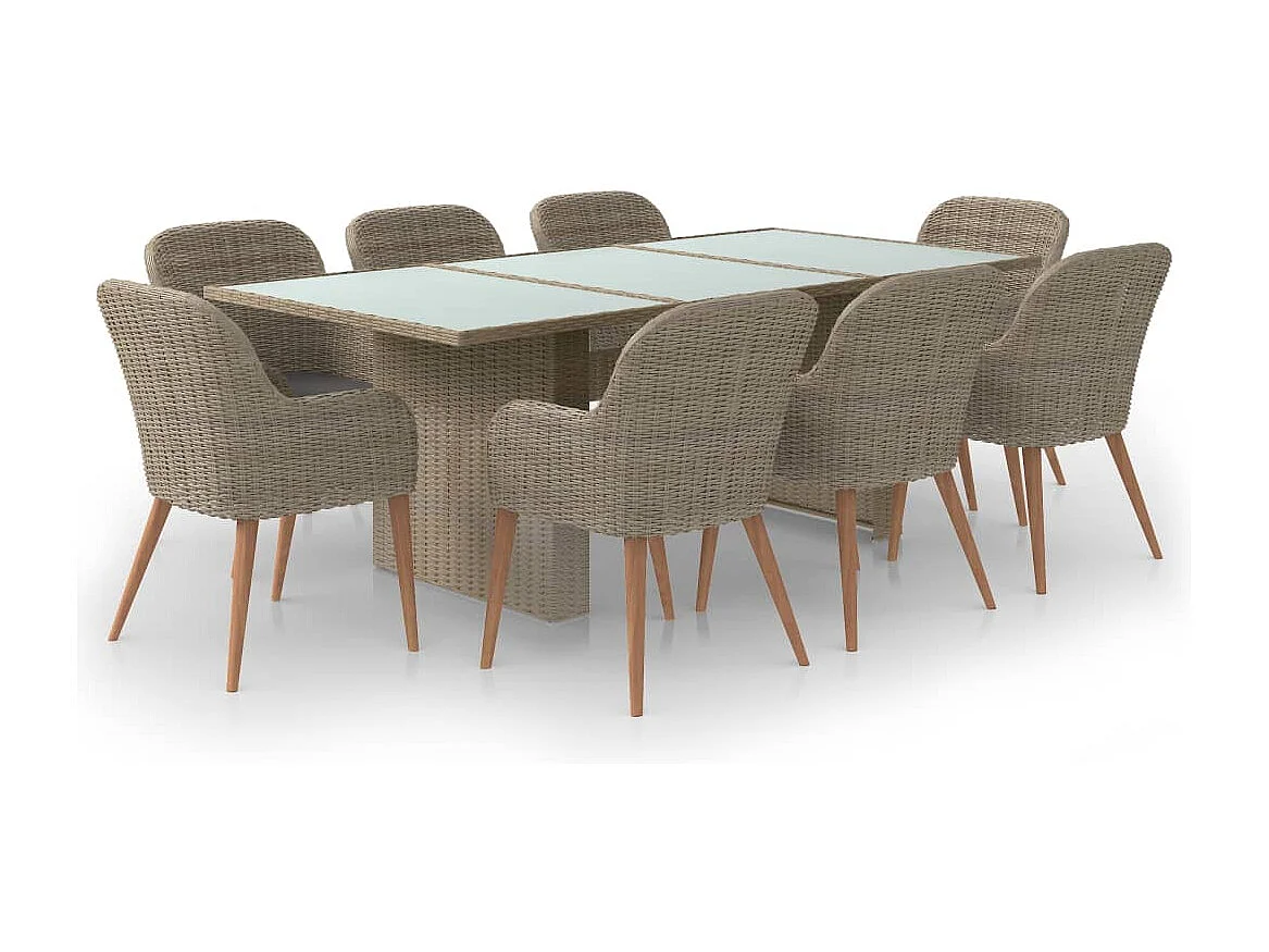 Juego de comedor para jardín 9 piezas ratán sintético marrón