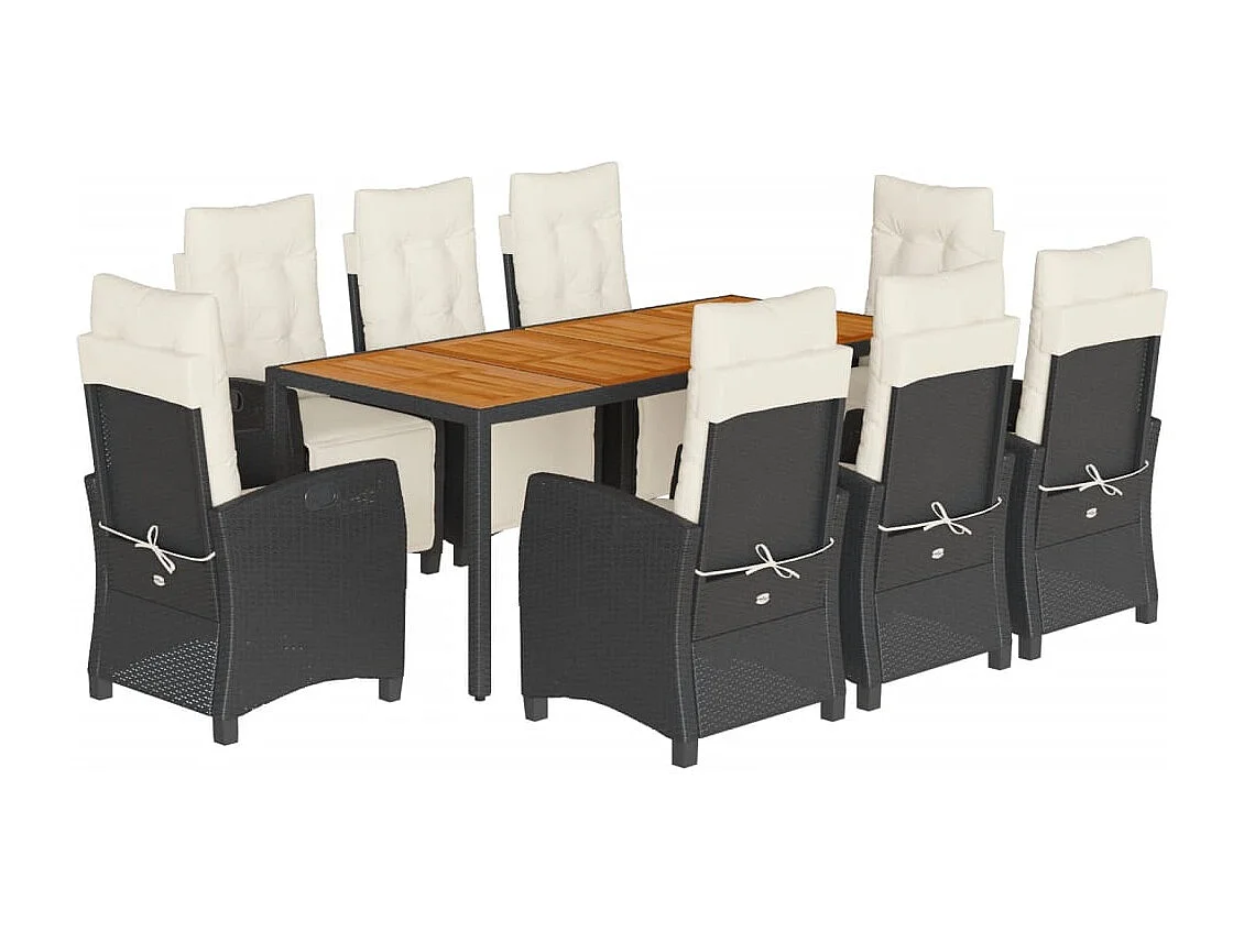Ensemble à manger de jardin 9 pièces coussins noir résine tressée