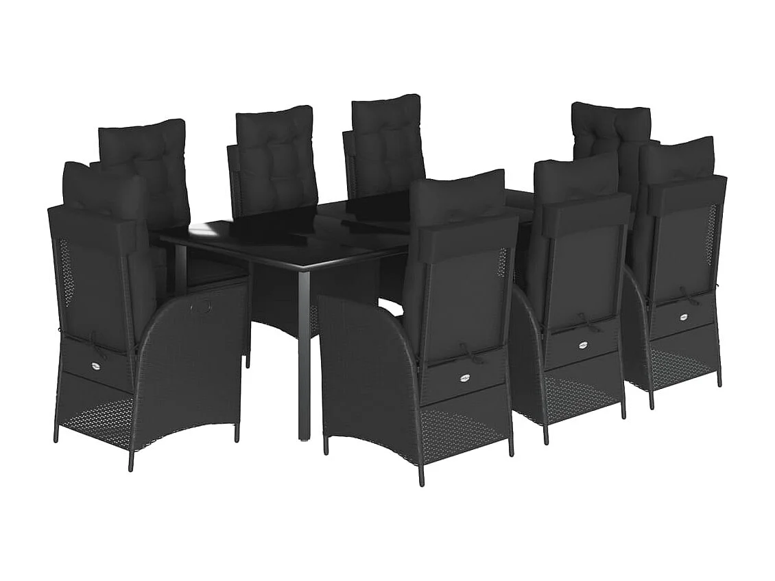 Ensemble à manger de jardin 9 pièces coussins noir résine tressée