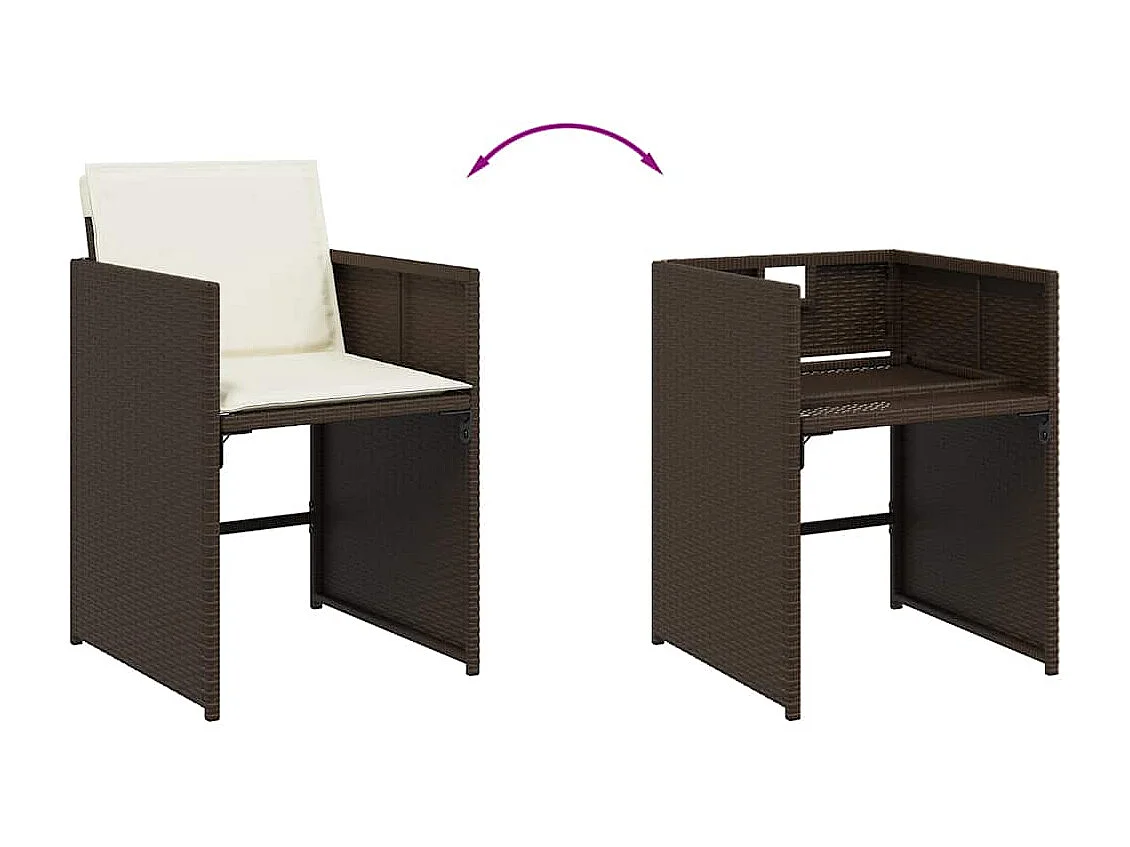 Set comedor para jardín 9 piezas y cojines ratán sintético marrón