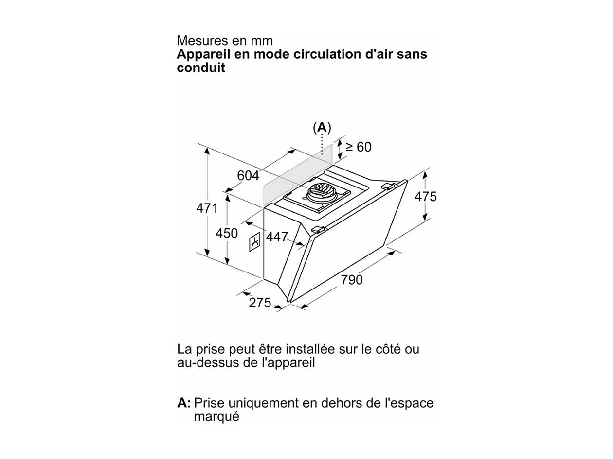 Siemens Hotte décorative inclinée 80cm 432m3/h noir - LC81KAN60