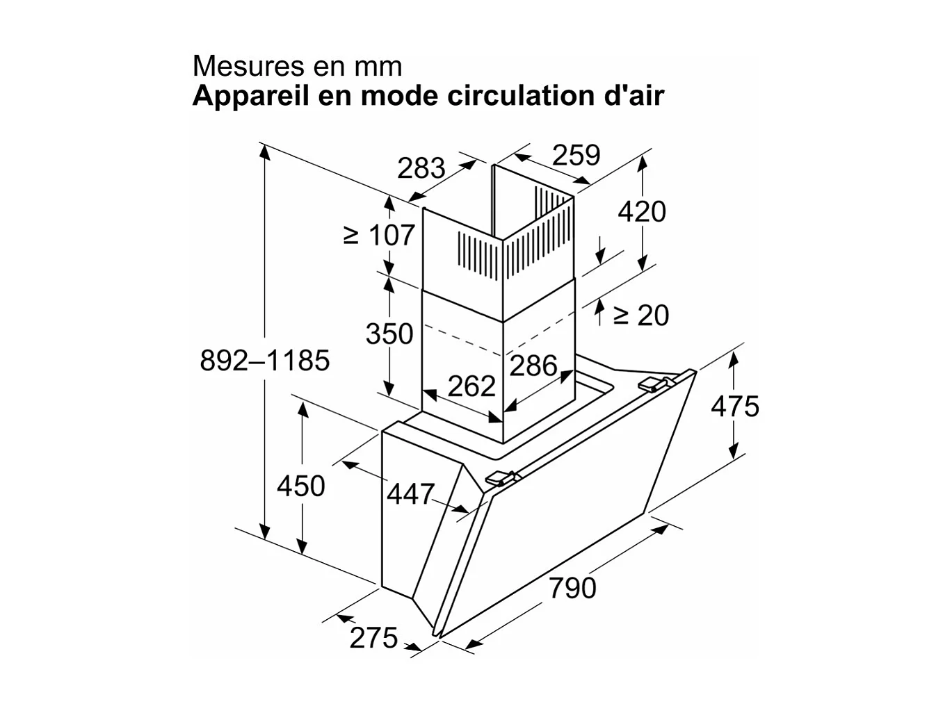 Siemens Hotte décorative inclinée 80cm 432m3/h noir - LC81KAN60