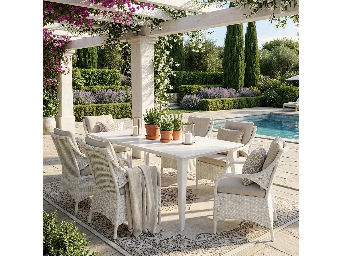 Table de jardin ALLIBERT by KETER LIMA 160 cm 6 places en résine blanche mate