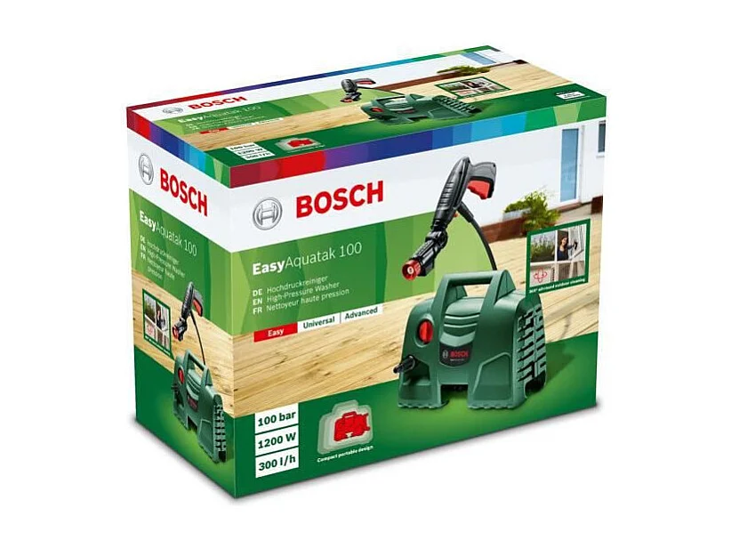 Hochdruckreiniger Bosch EasyAquatak 100 - 100 bar, 1200 W, Düsen mit variablem und rotierendem Strahl, Zubehöraufbewahrung