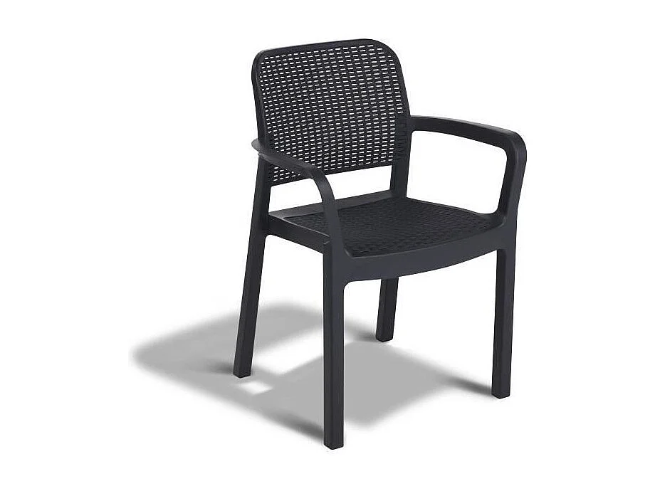 Set mit 6 Stapelstühlen Allibert Samanna Graphitgrau aus Harz in Rattanoptik mit Armlehnen