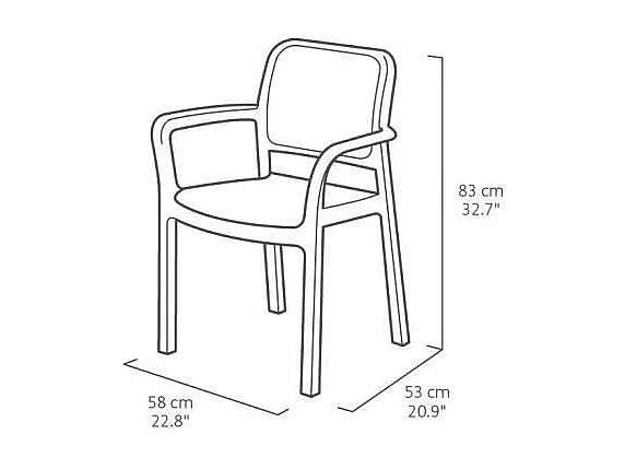 Set mit 6 Stapelstühlen Allibert Samanna Graphitgrau aus Harz in Rattanoptik mit Armlehnen