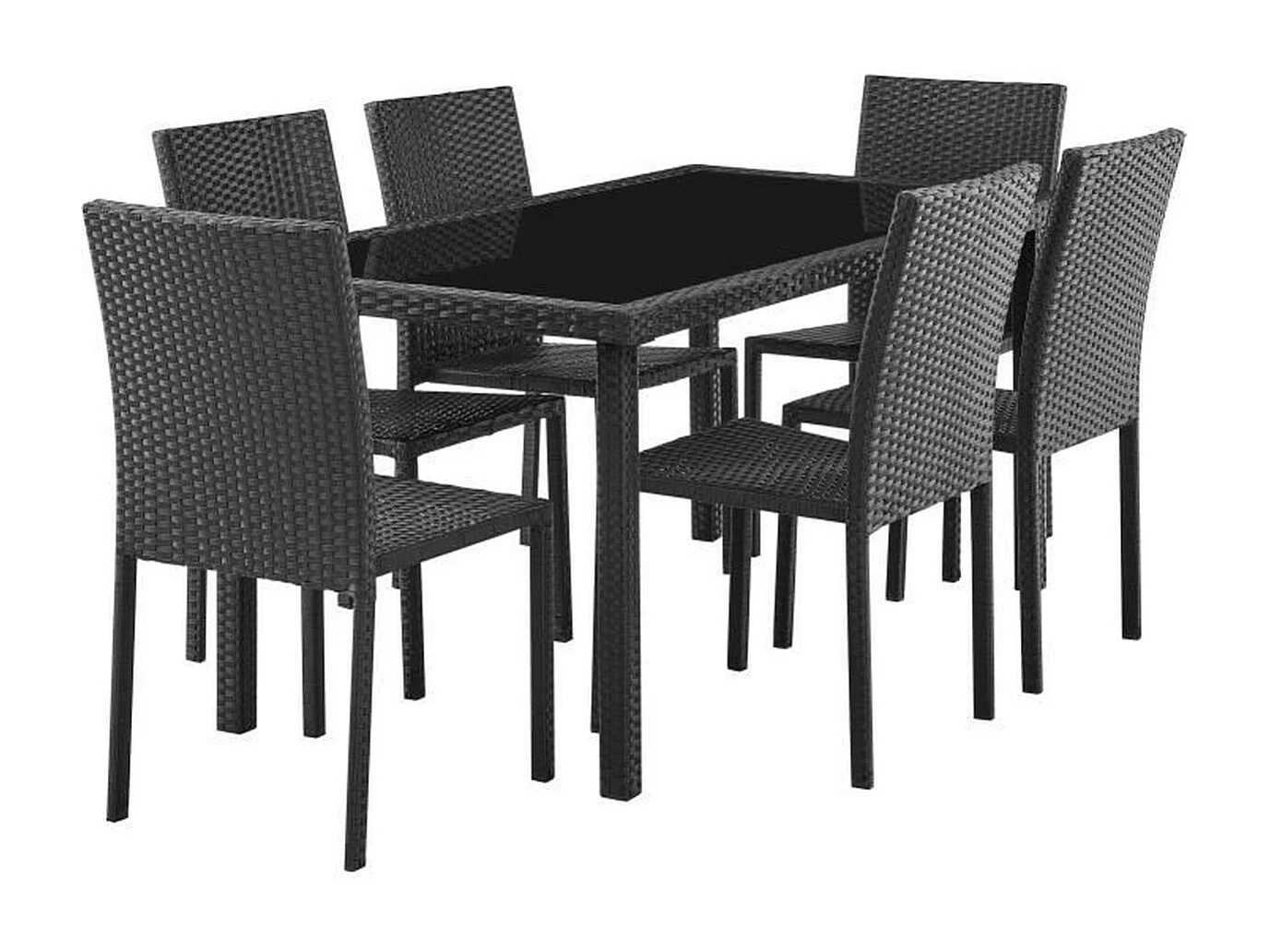 Tuin eettafelset AKELA 6 personen zwarte gevlochten hars met gehard glas tafel 160x80 cm