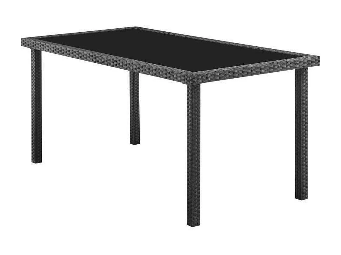 Tuin eettafelset AKELA 6 personen zwarte gevlochten hars met gehard glas tafel 160x80 cm