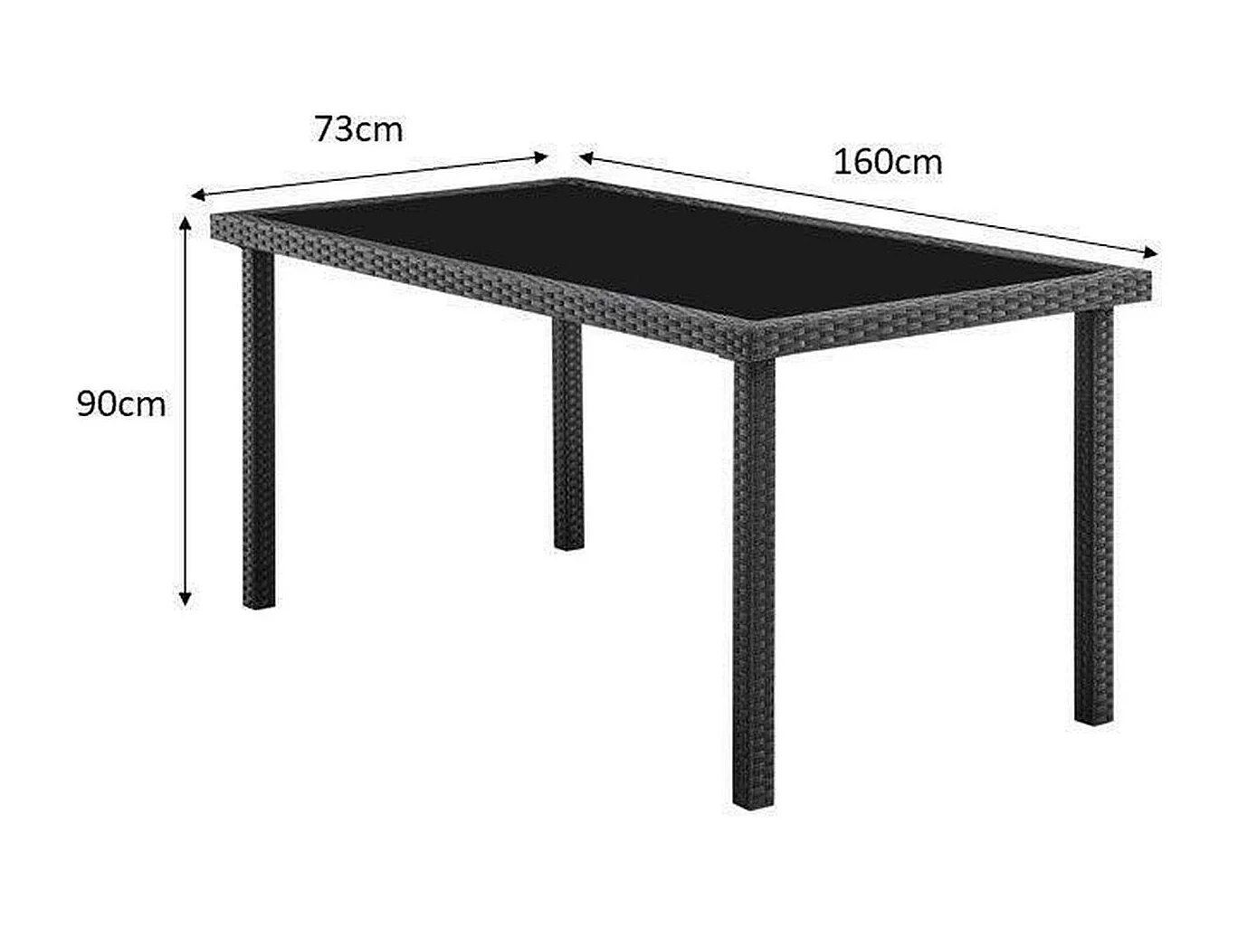 Tuin eettafelset AKELA 6 personen zwarte gevlochten hars met gehard glas tafel 160x80 cm