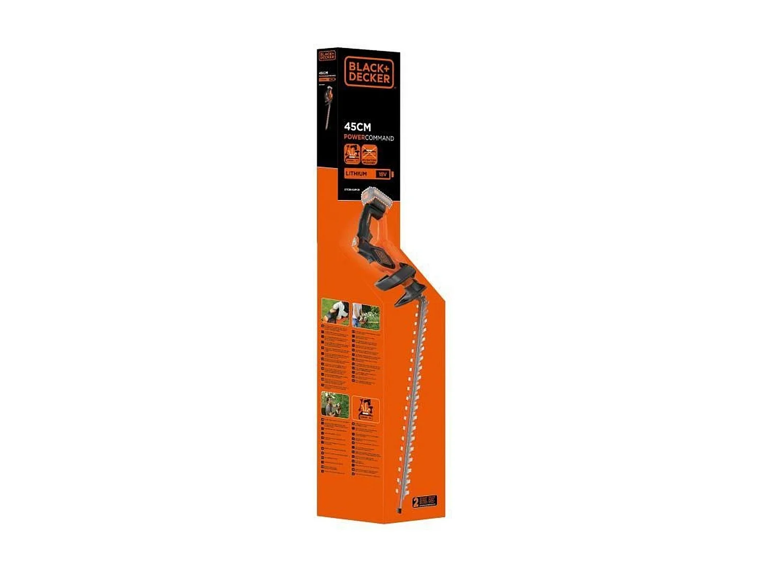 Draadloze heggenschaar BLACK+DECKER GTC18452PCB-XJ 18V, diamantgeslepen 45 cm mes, multidirectionele handgreep, zonder batterij en lader
