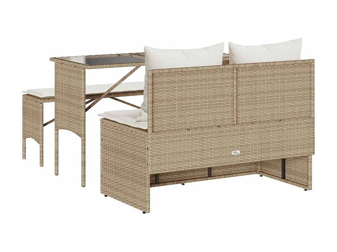 Ensemble à manger de jardin et coussins 3 pièces Beige poly rotin