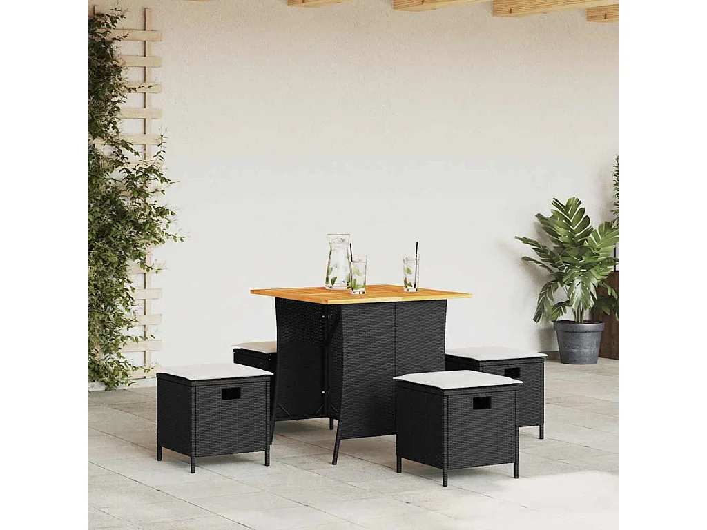 Set de muebles jardín 5 piezas con cojines ratán sintético negro