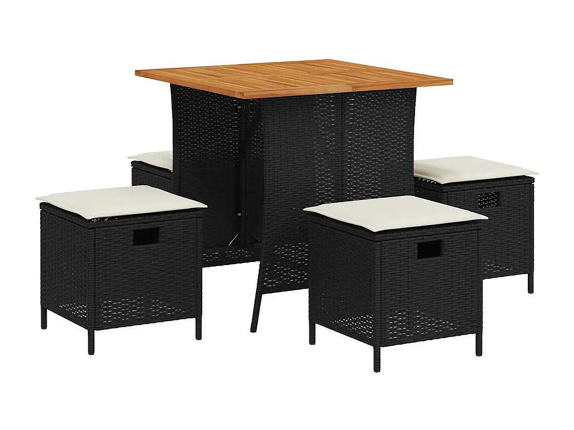 Set de muebles jardín 5 piezas con cojines ratán sintético negro