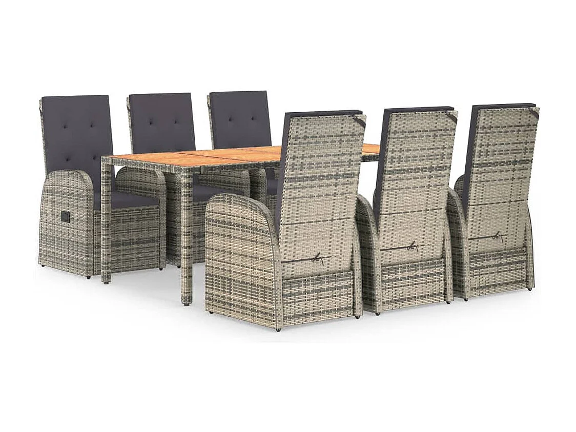 Ensemble à manger de jardin et coussins 7 pièces gris rotin