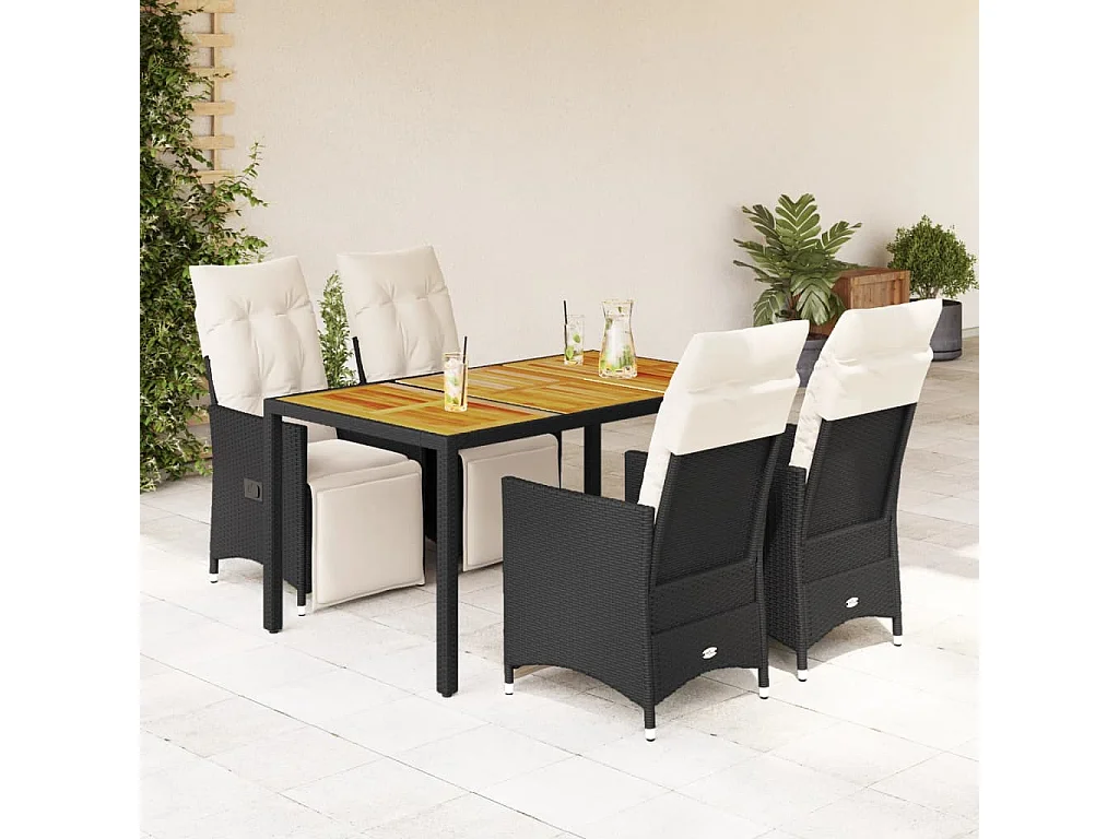 Set de muebles jardín 5 piezas con cojines ratán sintético negro