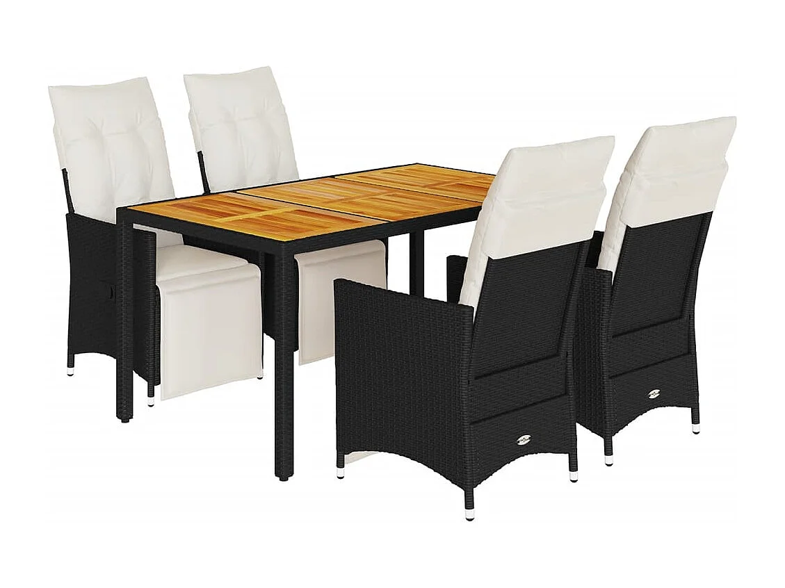 Set de muebles jardín 5 piezas con cojines ratán sintético negro