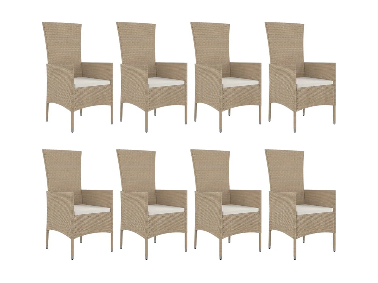 Ensemble à manger de jardin et coussins 9 pièces beige Poly rotin