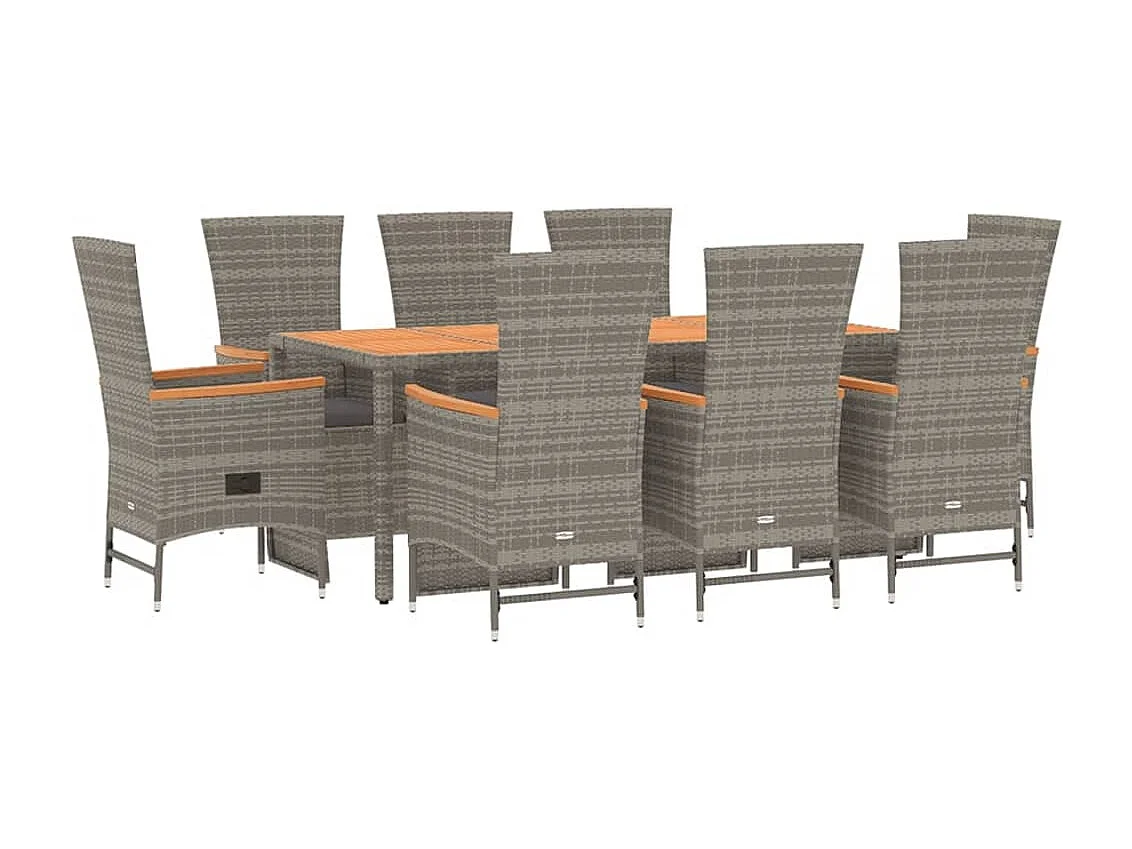 Ensemble à manger de jardin 9 pièces coussins gris résine tressée