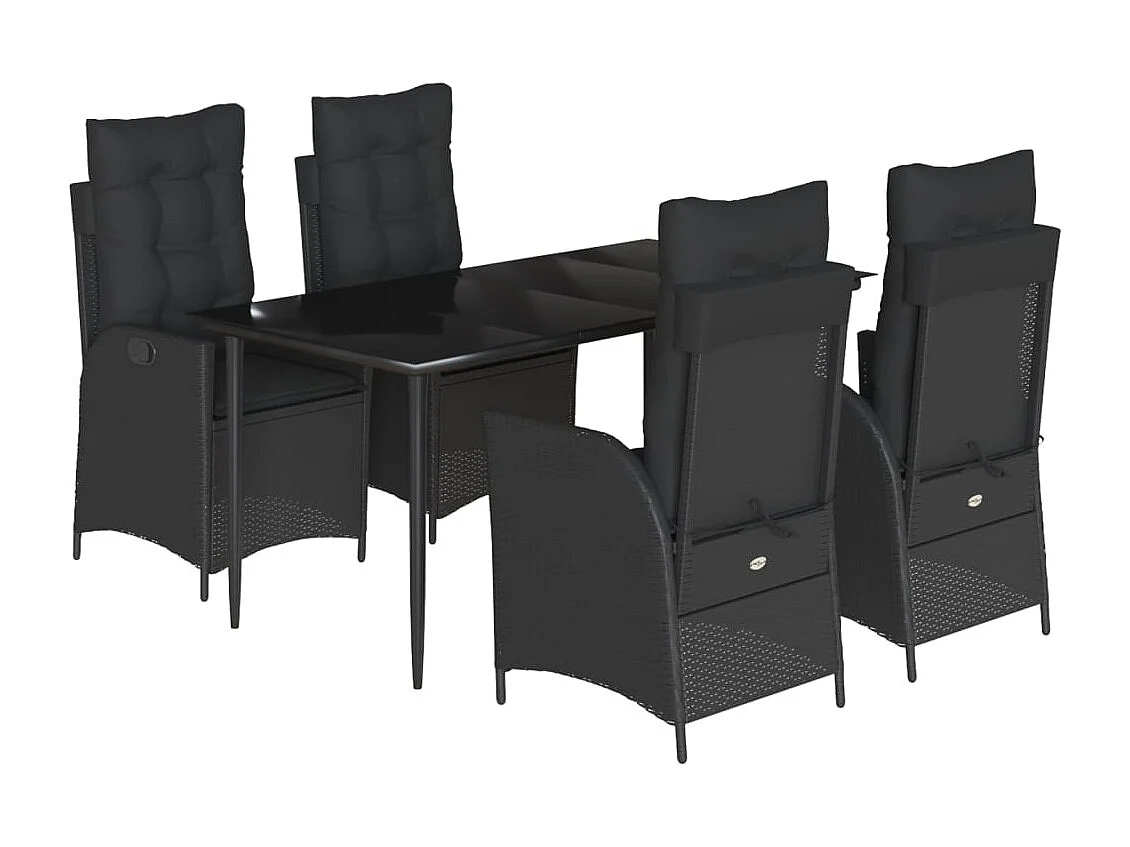 Set de muebles jardín 5 piezas con cojines ratán sintético negro