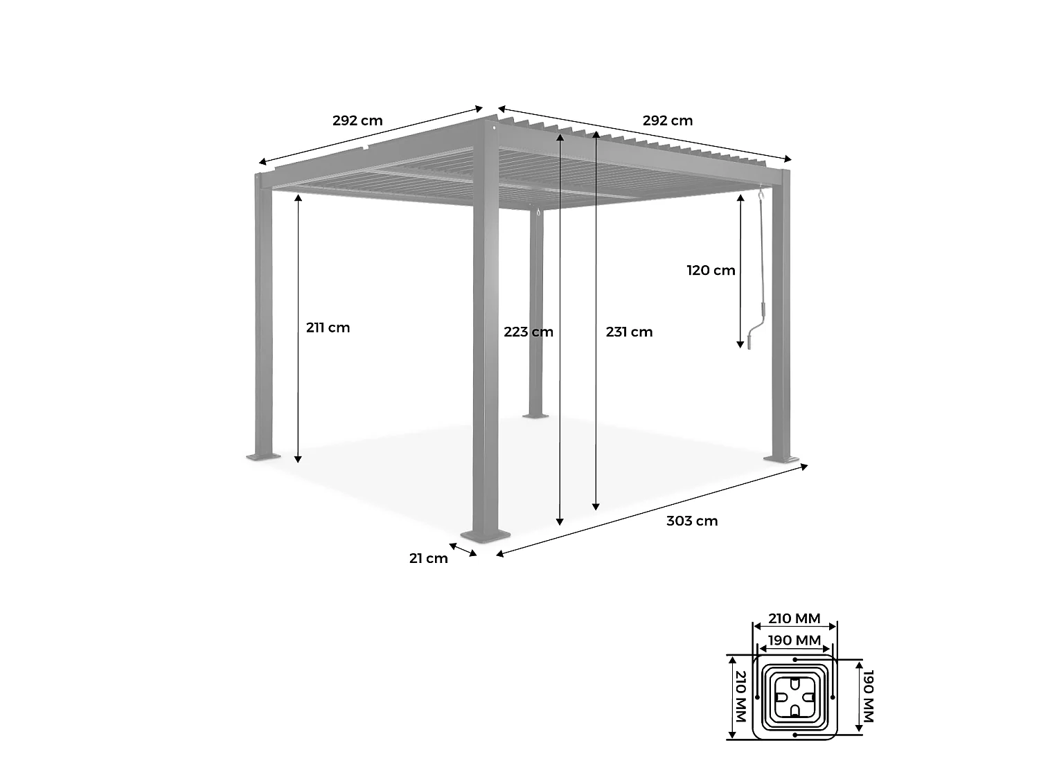 Pergola bioclimatique anthracite. aluminium et acier. 3x3m. lames orientables
