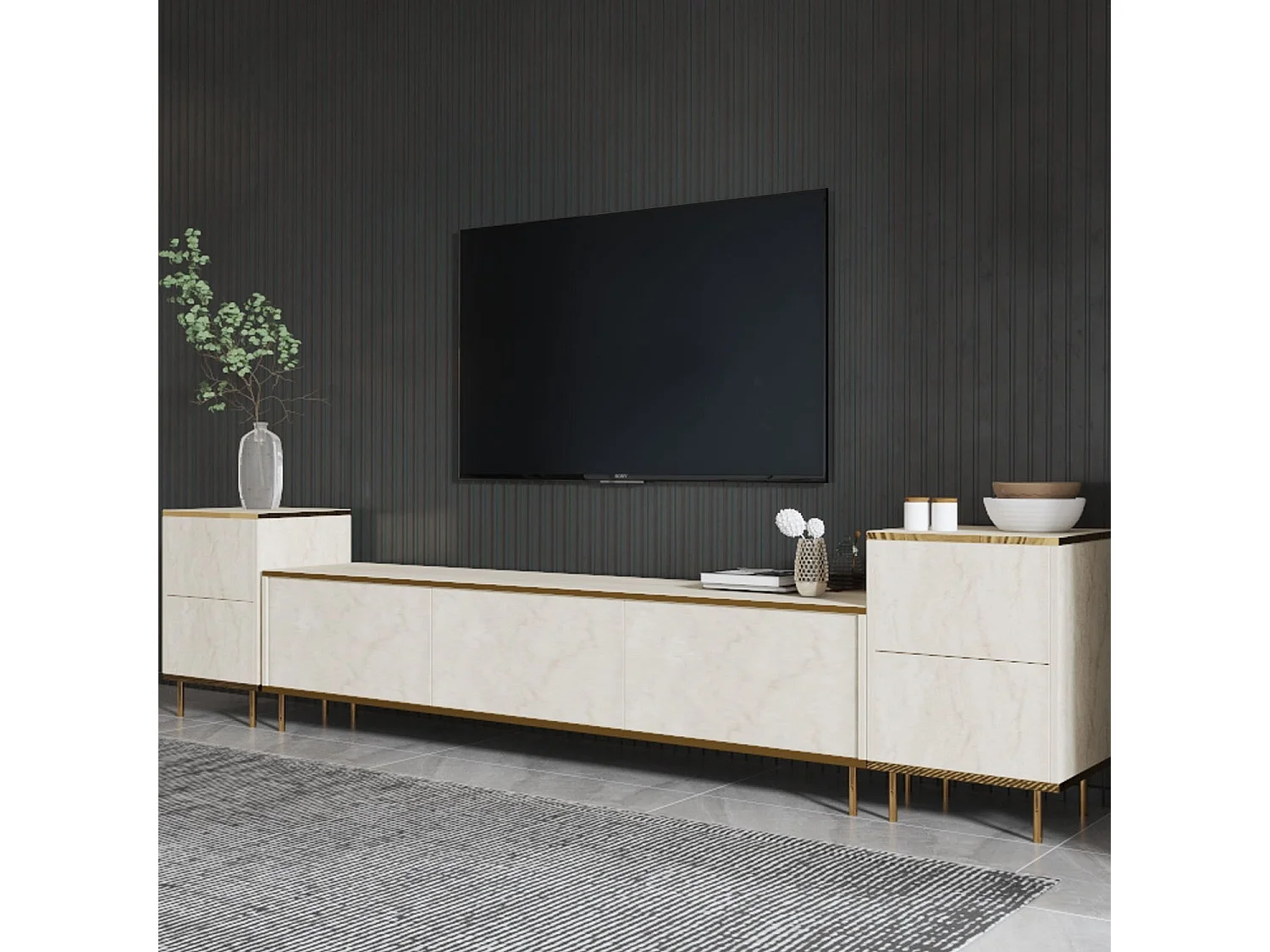 Trä-tv-ställ "Imaj" - 260 x 35 x 60 cm - TravertinOr - 7 dörrar