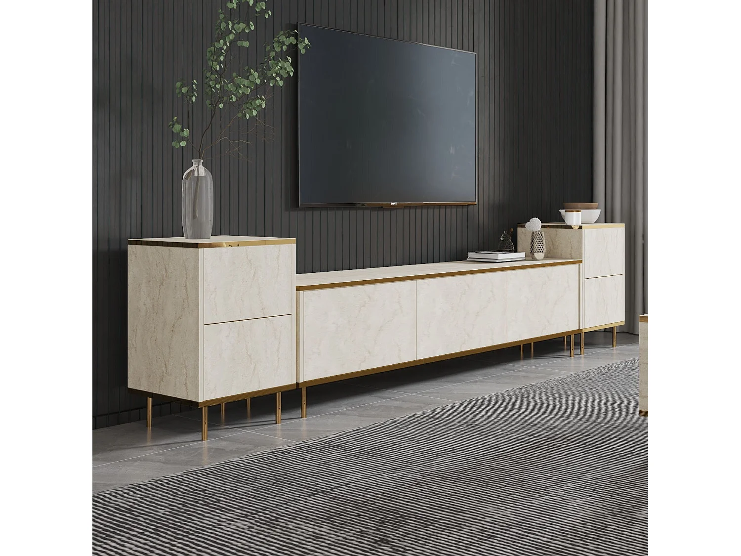 Trä-tv-ställ "Imaj" - 260 x 35 x 60 cm - TravertinOr - 7 dörrar