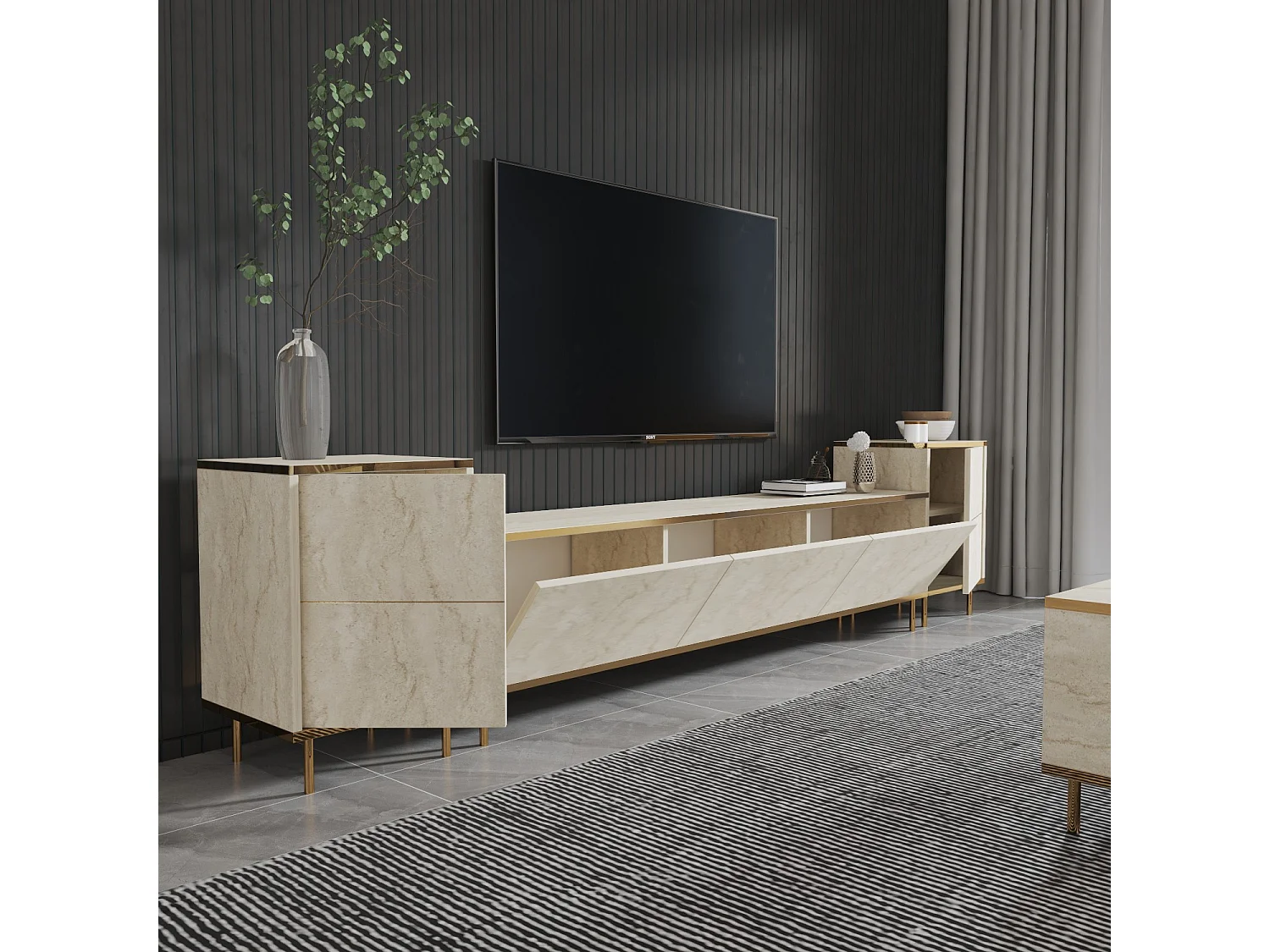 Trä-tv-ställ "Imaj" - 260 x 35 x 60 cm - TravertinOr - 7 dörrar