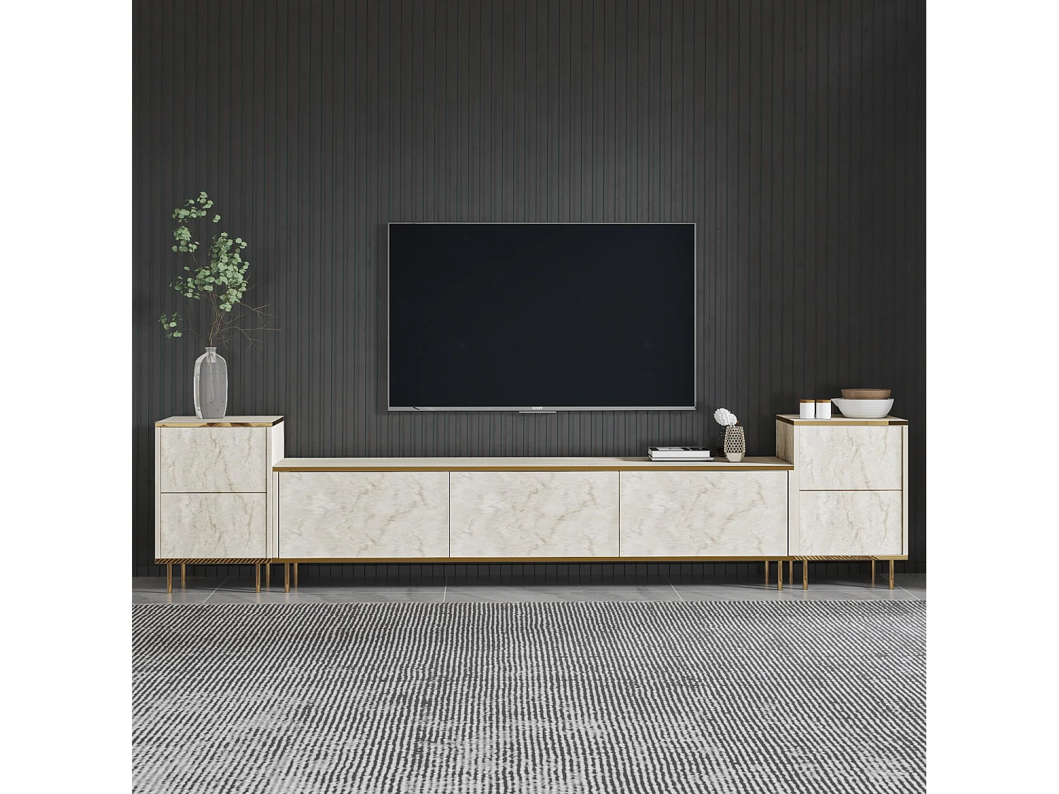 Trä-tv-ställ "Imaj" - 260 x 35 x 60 cm - TravertinOr - 7 dörrar