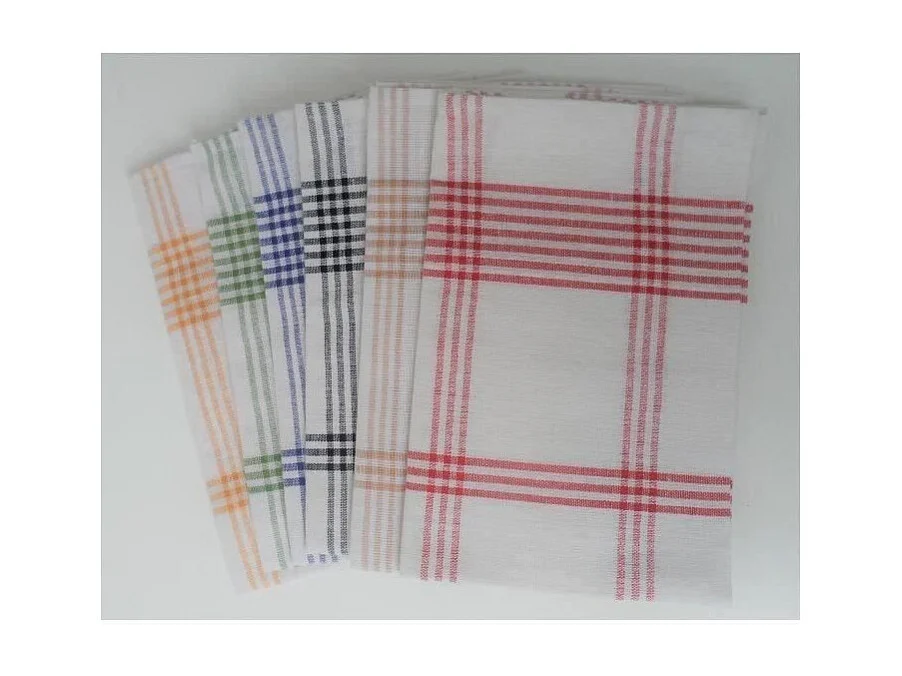 Set van 6 Keukendoeken 100% Katoen 50x70 cm Multicolor Geruit met Praktische Ophanglus