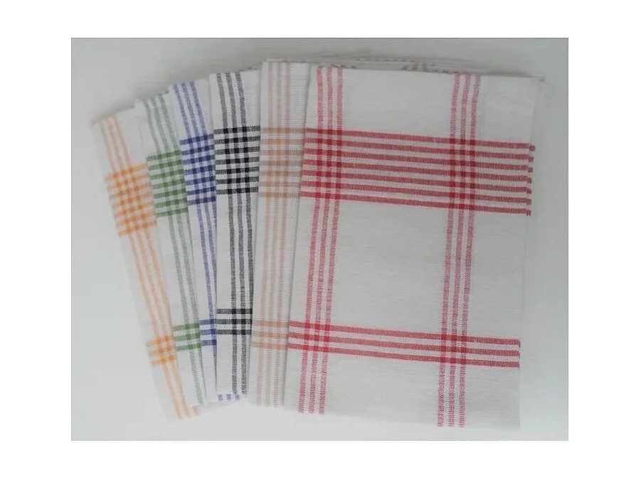 Set van 6 Keukendoeken 100% Katoen 50x70 cm Multicolor Geruit met Praktische Ophanglus