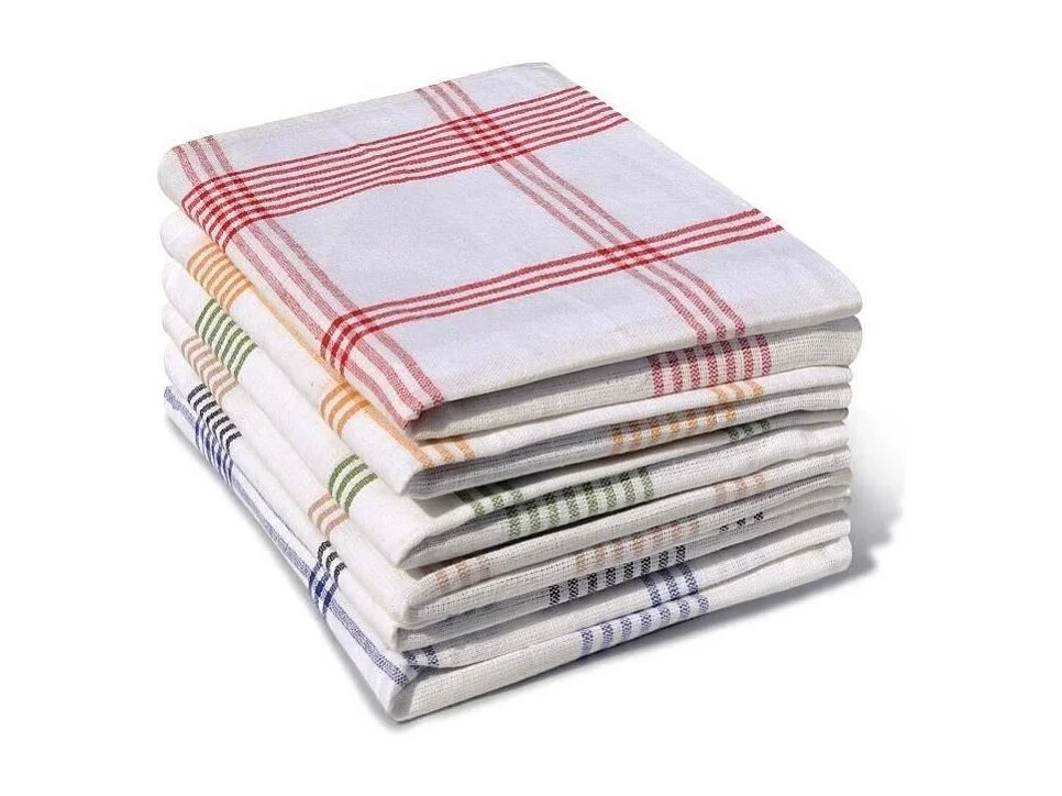 Set van 6 Keukendoeken 100% Katoen 50x70 cm Multicolor Geruit met Praktische Ophanglus