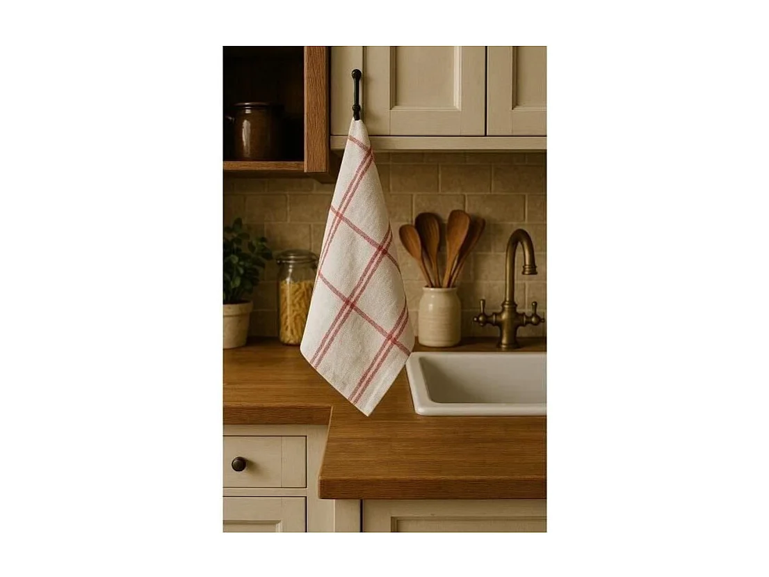 Set van 6 Keukendoeken 100% Katoen 50x70 cm Multicolor Geruit met Praktische Ophanglus