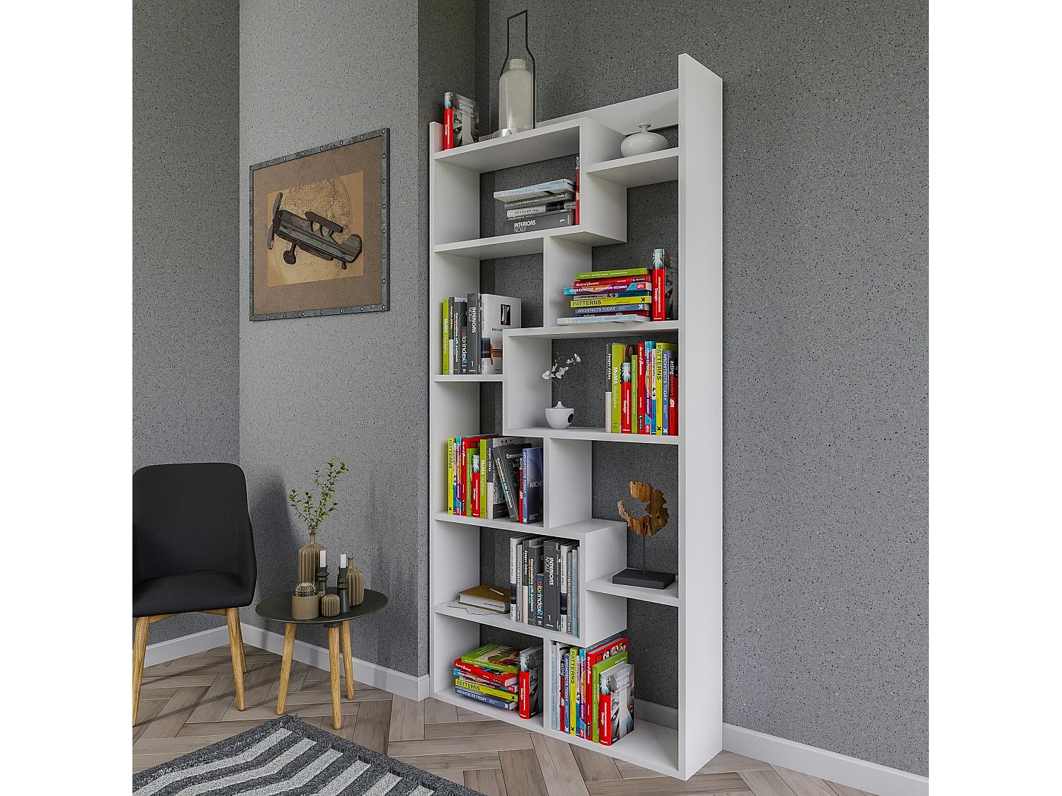 Skandynawska biblioteczka Kuttap z białego drewna 90x22x182 cm z 12 praktycznymi półkami