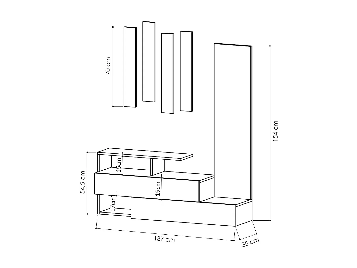 Flur-Sideboard mit Spiegel und Garderobe – 137 x 54,5 x 35 cm – Hellmokka und Anthrazit – 100 % melaminbeschichtetes MDF
