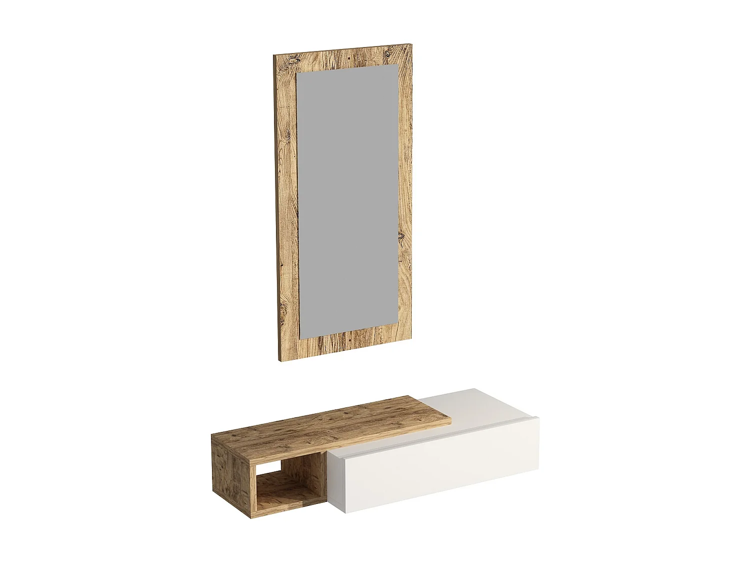 Console avec miroir en bois "Vien " - 82 x 29 x 15 cm - Blanc